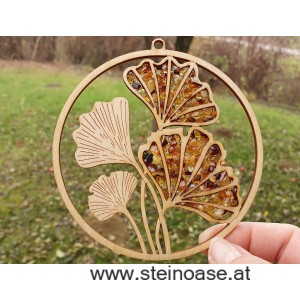 Fensterbild Suncatcher Bernstein - GINKGOBLATT  Ø 11cm